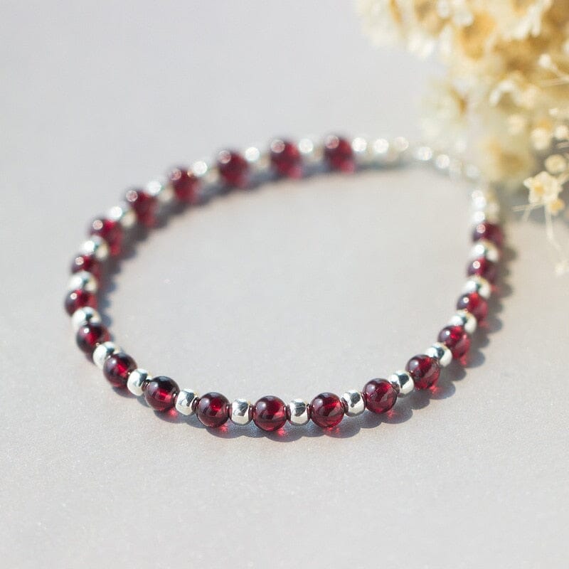 Small Garnet Bead Bracelet - 925 Sterling SilverBracelet
