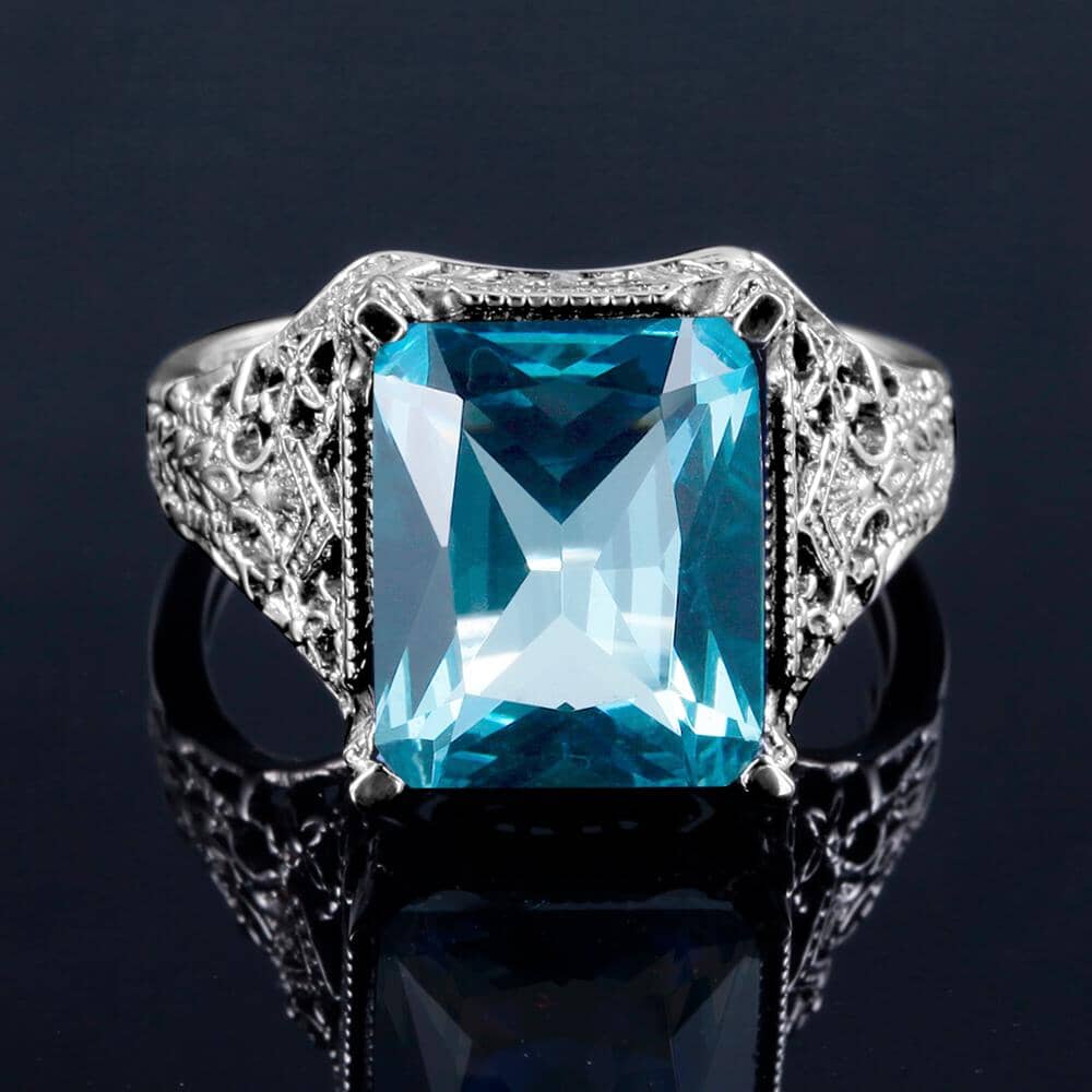 Turkish Geometric Aquamarine Ring - 925 Sterling SilverRing