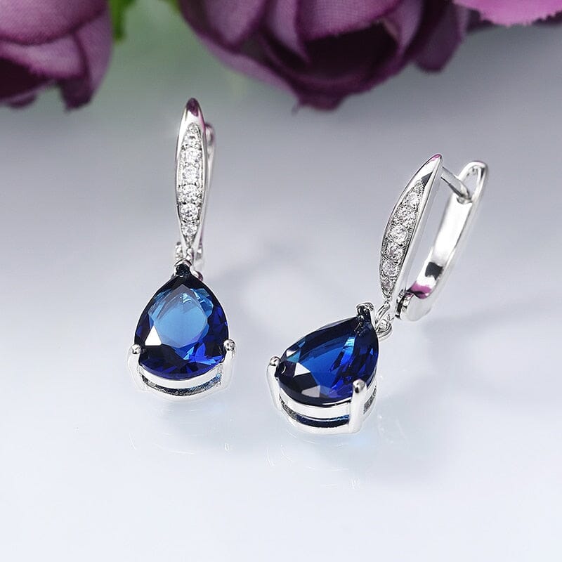 Trend Noble Blue CZ Sapphire Lady Dangle Drop EarringsEarrings