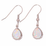 White Fire Opal Silver Drop EarringsEarrings