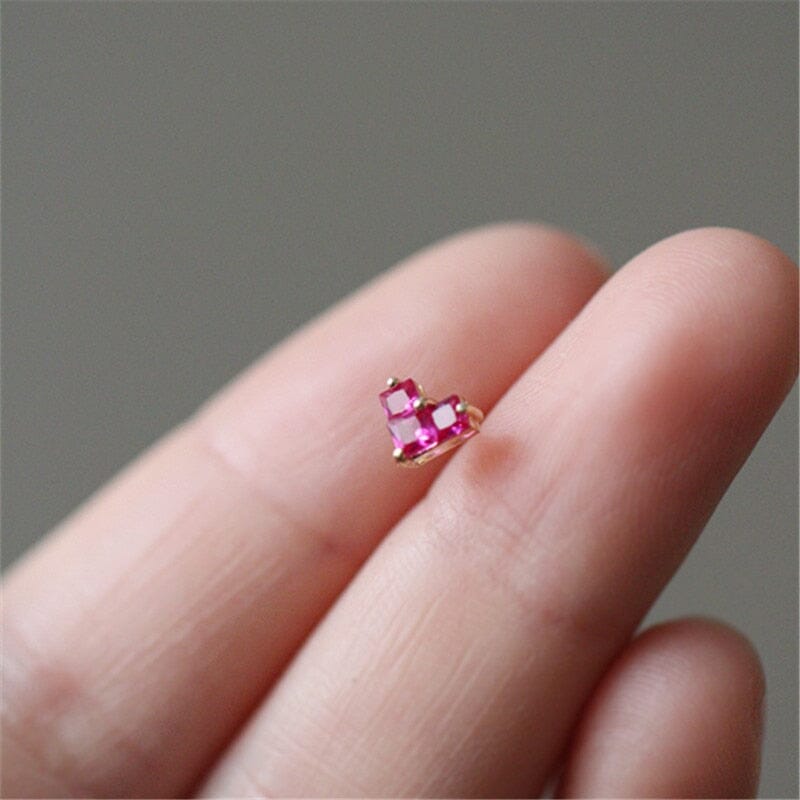 Light Luxury French Heart Ruby Stud Earrings - 925 Sterling SilverEarrings
