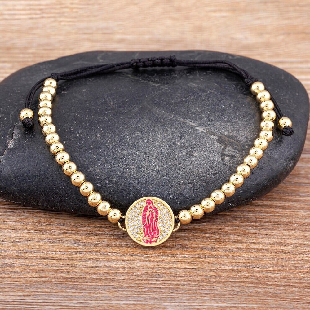5 Colors Virgin Mary WWJD Handmade Pearl Adjustable BraceletBraceletRose Red