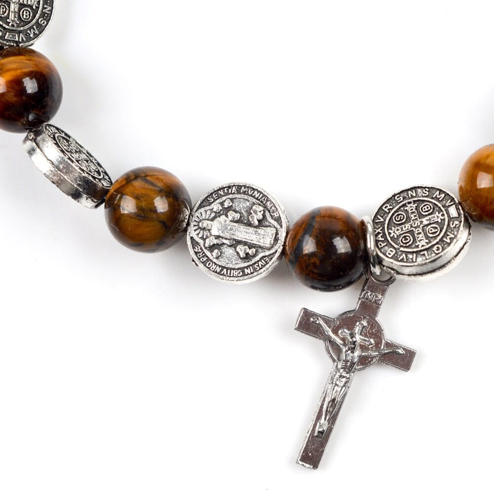WWJD Tiger Eye Beaded Rosary BraceletsBracelet