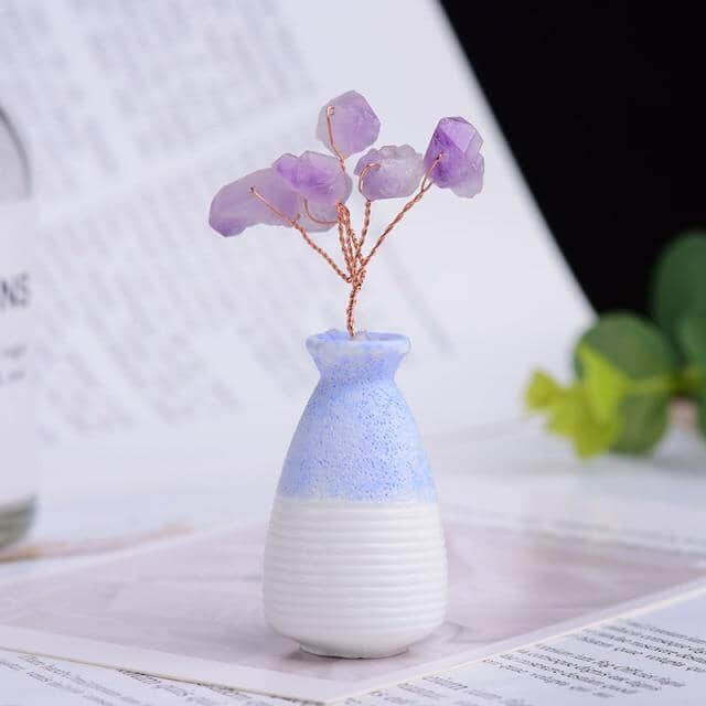 Natural Amethyst Lucky Tree OrnamentHome DecorSky Blue
