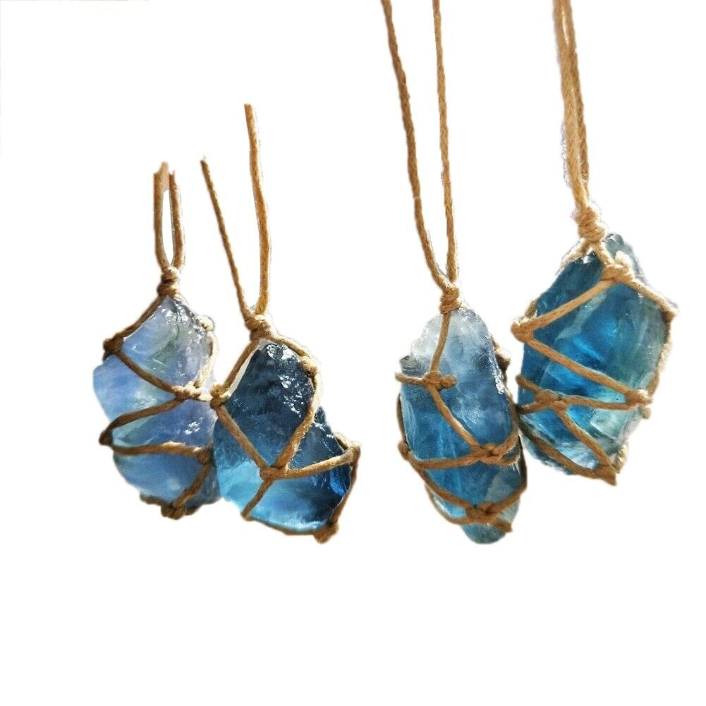 Natural Quartz Crystal Stone / Blue-Green Fluorite PendantPendant