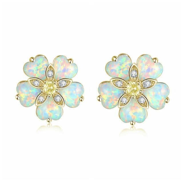 Cherry Blossom Fire Opal Stone Stud EarringsEarringsWhite Fire Opal / Citrine