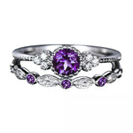2pcs Amethyst and White Crystal Round Ring SetRing