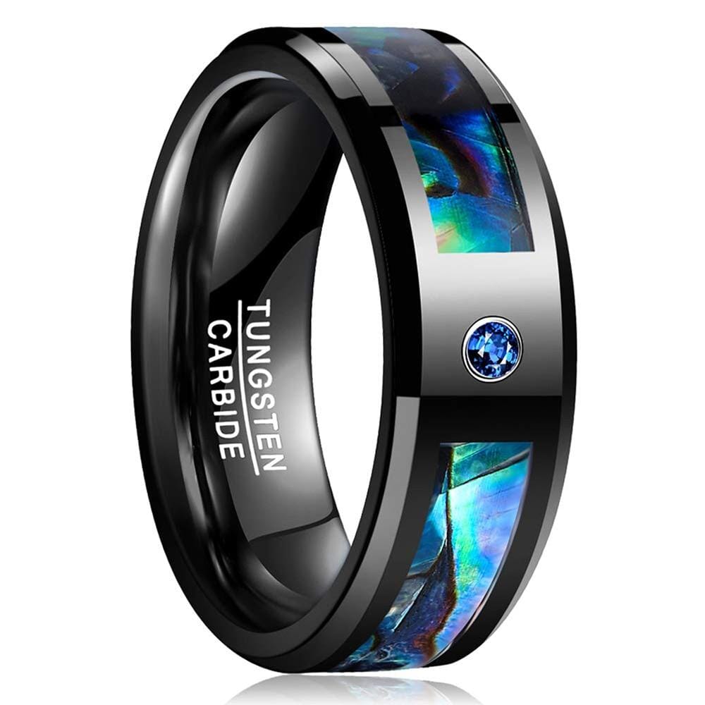 8MM Men Black Tungsten Opal Carbide RingRing9