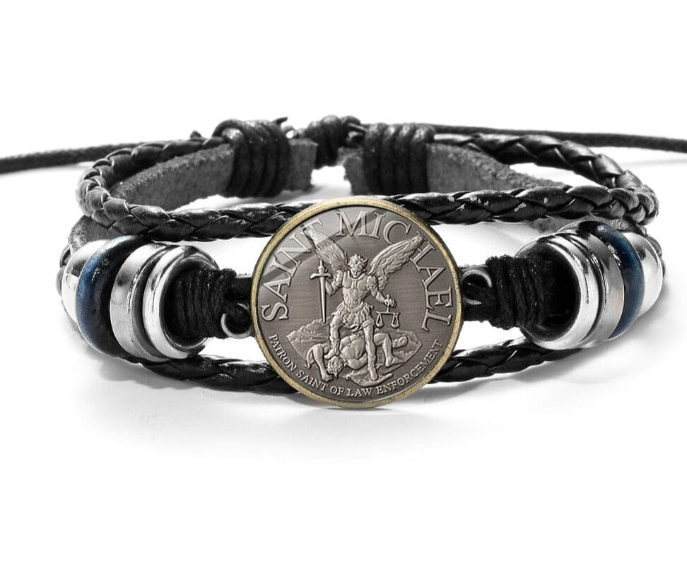 WWJD Archangel St.Michael Leather BraceletBracelet