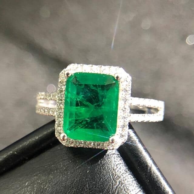 Emerald White Topaz Square Cocktail Ring - 925 Sterling SilverRing7
