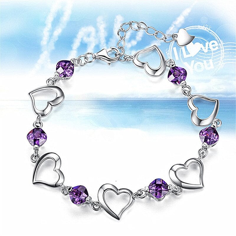 Amethyst Crystal Heart Bracelet - 925 Sterling SilverBracelet