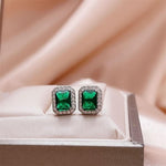 Lovely Emerald Stud Zircon Earring - 925 Sterling SilverEarrings