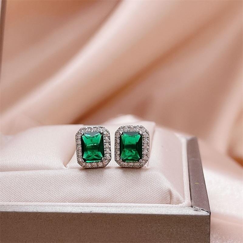 Lovely Emerald Stud Zircon Earring - 925 Sterling SilverEarrings