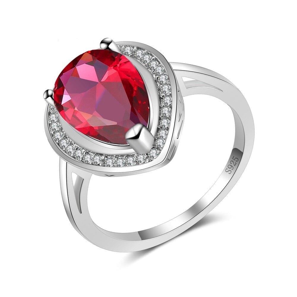 Pretty Classic Water Drop Ruby Ring - 925 Sterling SilverRing6red