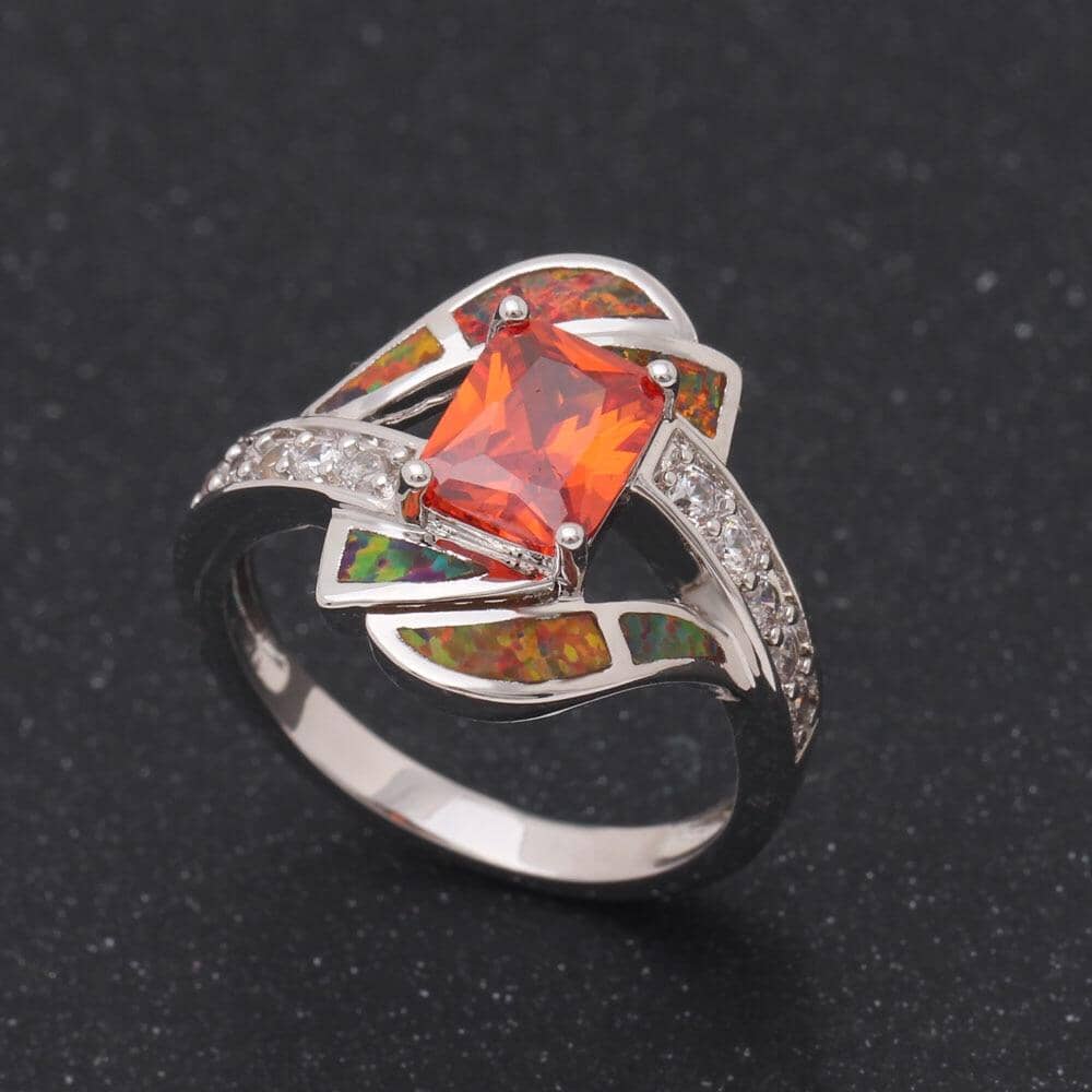 Orange Fire Opal Diamonds RingRing
