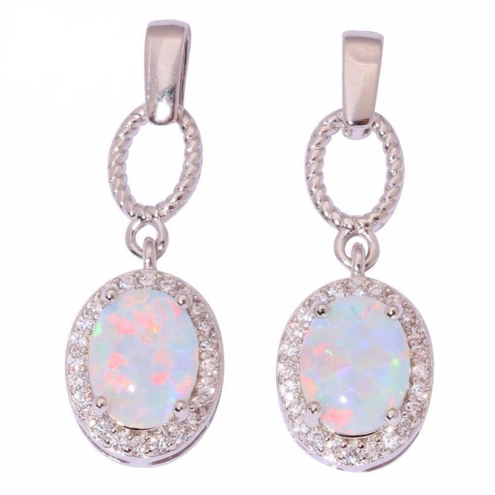 Boho White Fire Opal Long EarringsEarrings