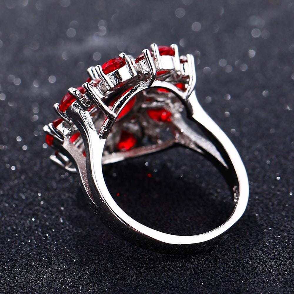 Scarlet Garnet Flower Ring - 925 Sterling SilverRing