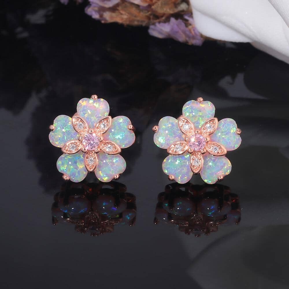 Cherry Blossom Fire Opal Stone Stud EarringsEarrings