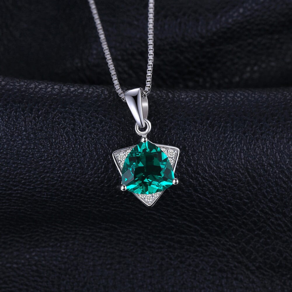 Elegant Triangle Simulated Emerald Pendant - 925 Sterling SilverPendant