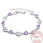 Delicate Heart Chain Amethyst Bracelet - 925 Sterling SilverBracelet