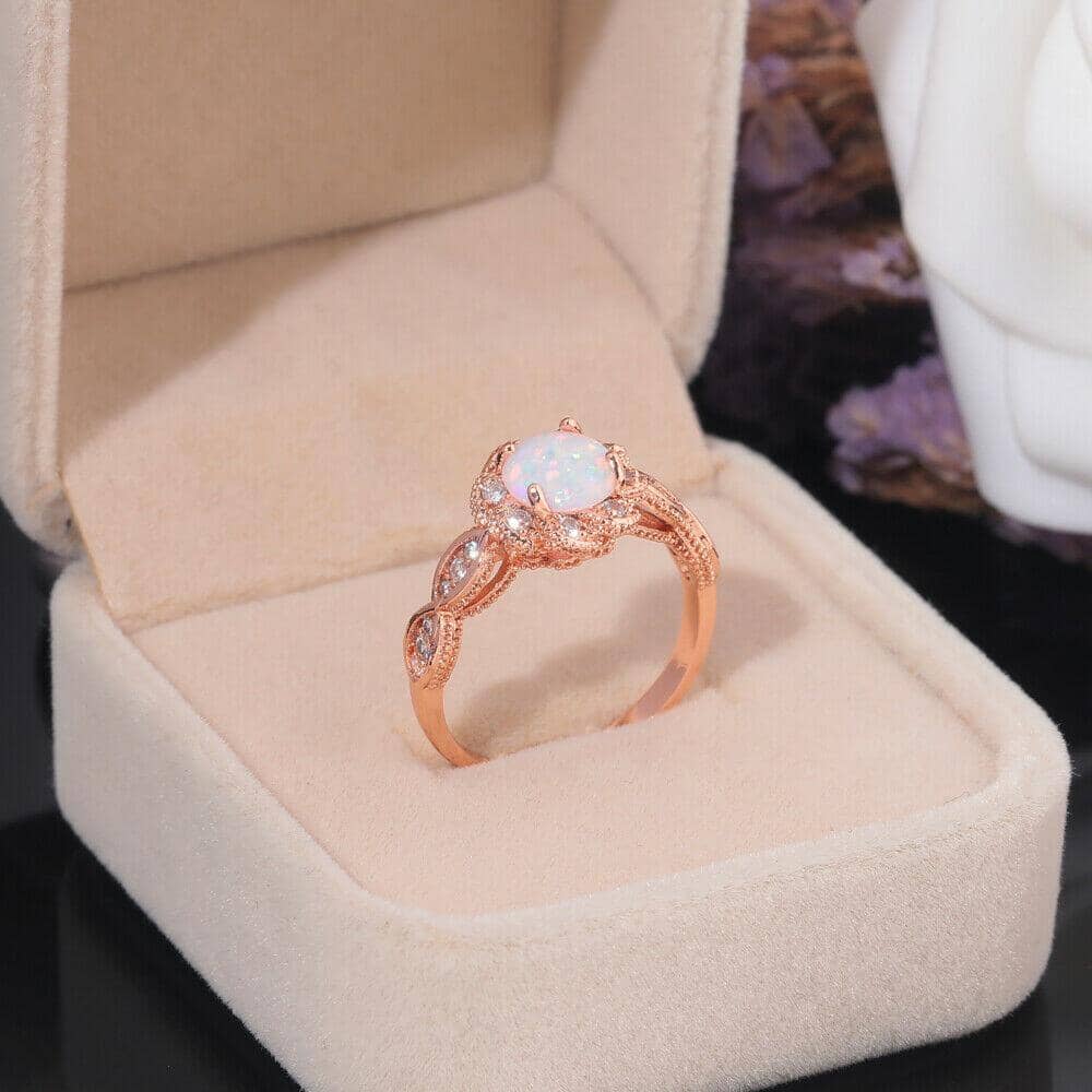 White Fire Opal Rose Gold RingRing