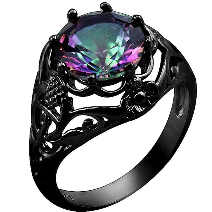 Luxurious Rainbow Mystic Fire Topaz 10KT Black Gold Filled RingRing5rainbow