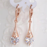 18k Rose Gold Filled White Sapphire Stone Pierced Dangle EarringsEarringsClear Quartz