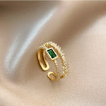 Temperament Green Square Peridot Double Layer Open RingRing