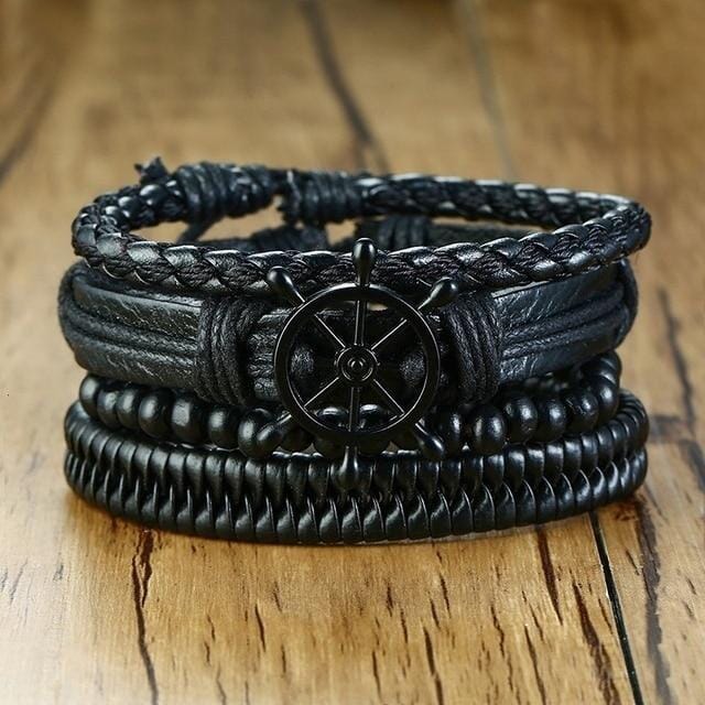 4Pcs/Set Braided Wrap Leather Bracelets for MenBracelet