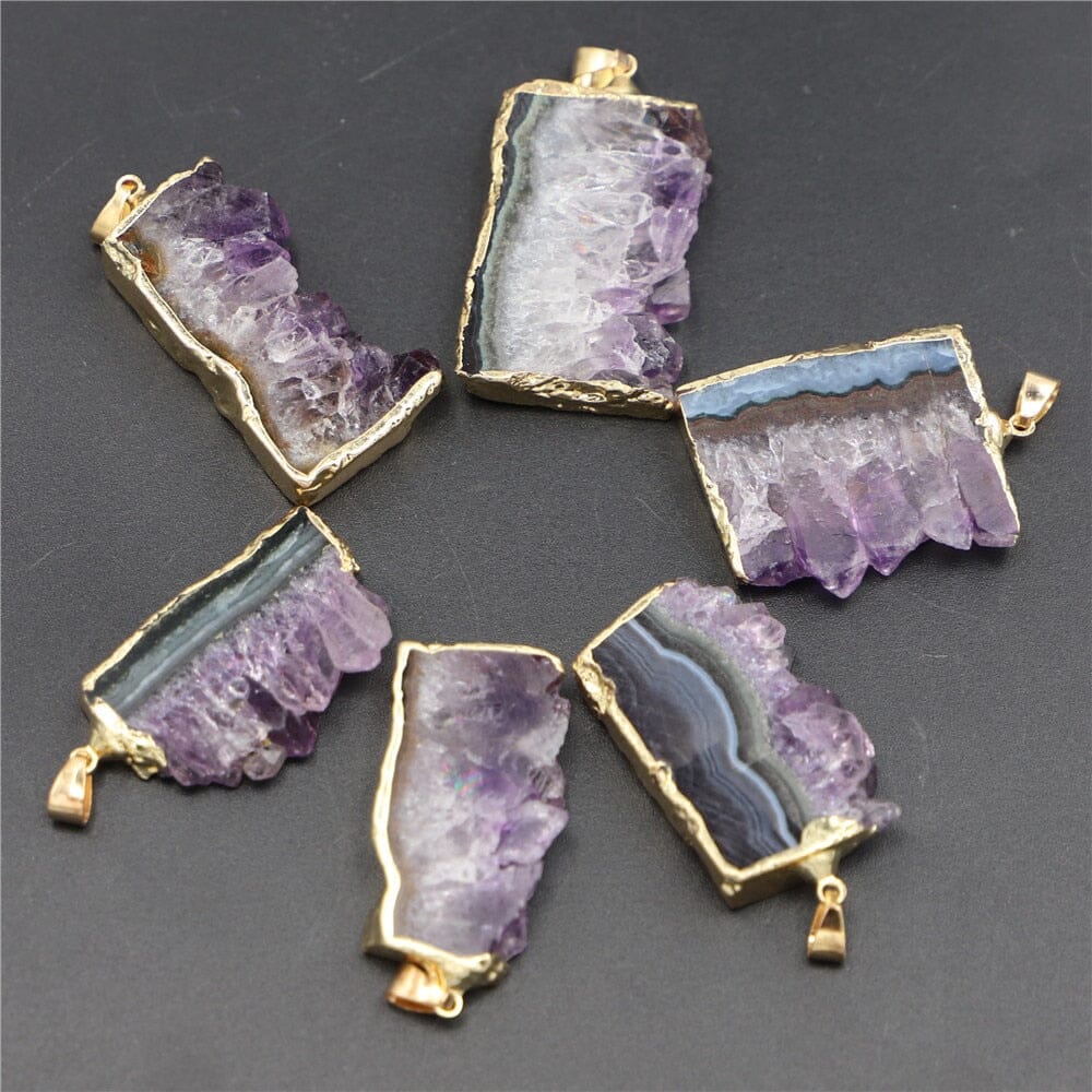 Natural Stone Amethysts Raw Slab Geode PendantPendant