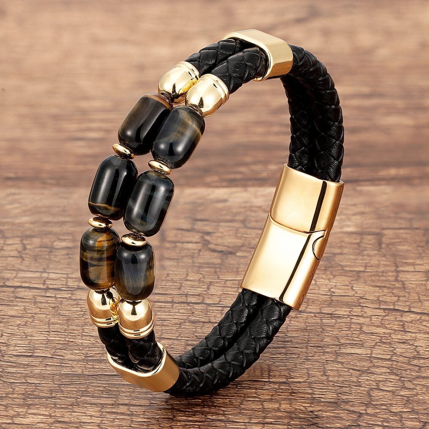High Quality Natural Tiger Eye Braided Leather Rope BraceletBraceletBlue Tiger Eye19cm