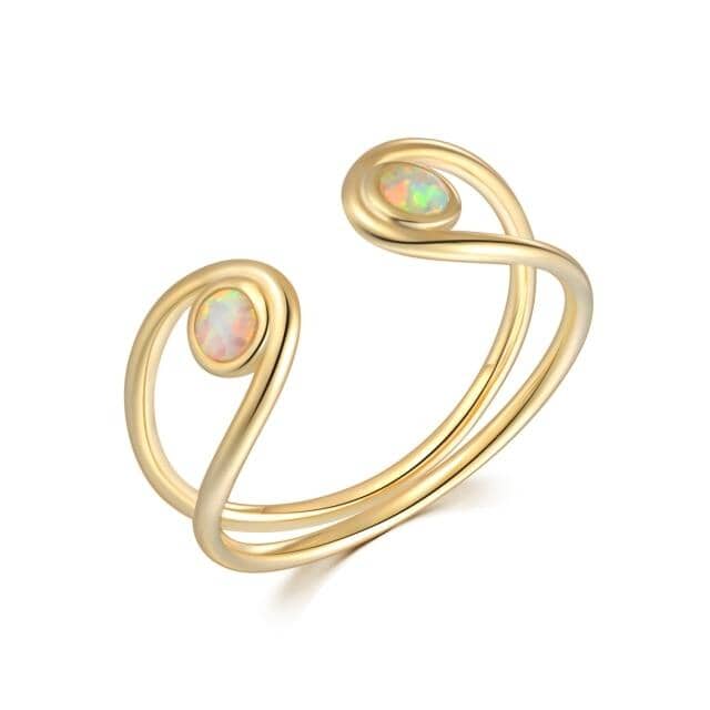 Minimalist White Fire Opal Adjustable RingRingYellow Gold