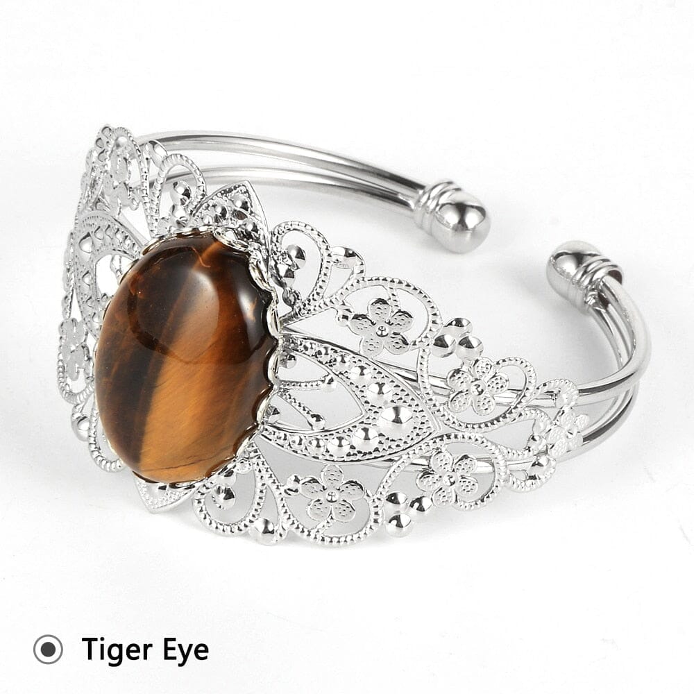 Coffee Onyx Labradorite Oval Gemstone Open BangleBraceletTiger Eye