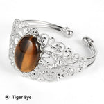 Coffee Onyx Labradorite Oval Gemstone Open BangleBraceletTiger Eye