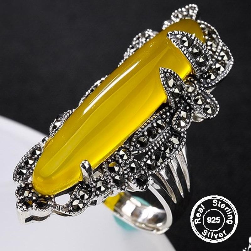 Amber Sterling Silver Ring S925 Fine Jewelry - ResizeableRing