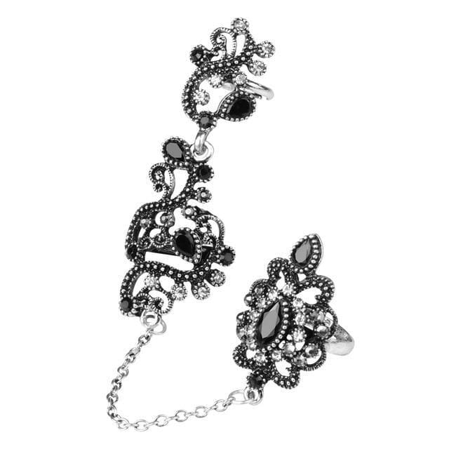 Flower Vintage Turkish Mid RingRingSilver Black