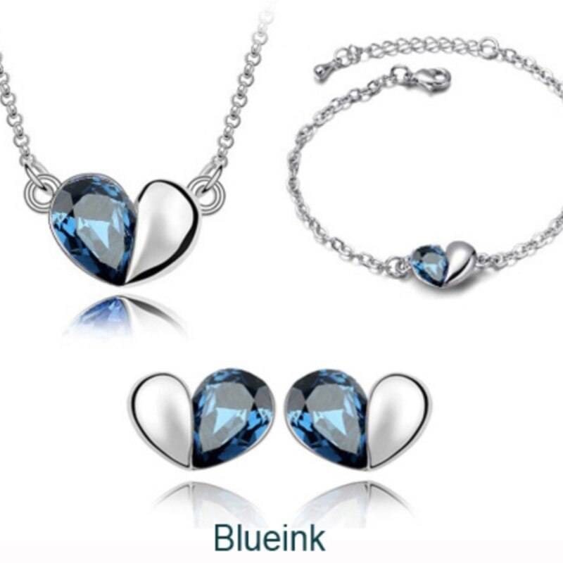 Charm Crystal Heart Blue Topaz, Pink Sapphire, Peridot, Amethyst Jewelry Set