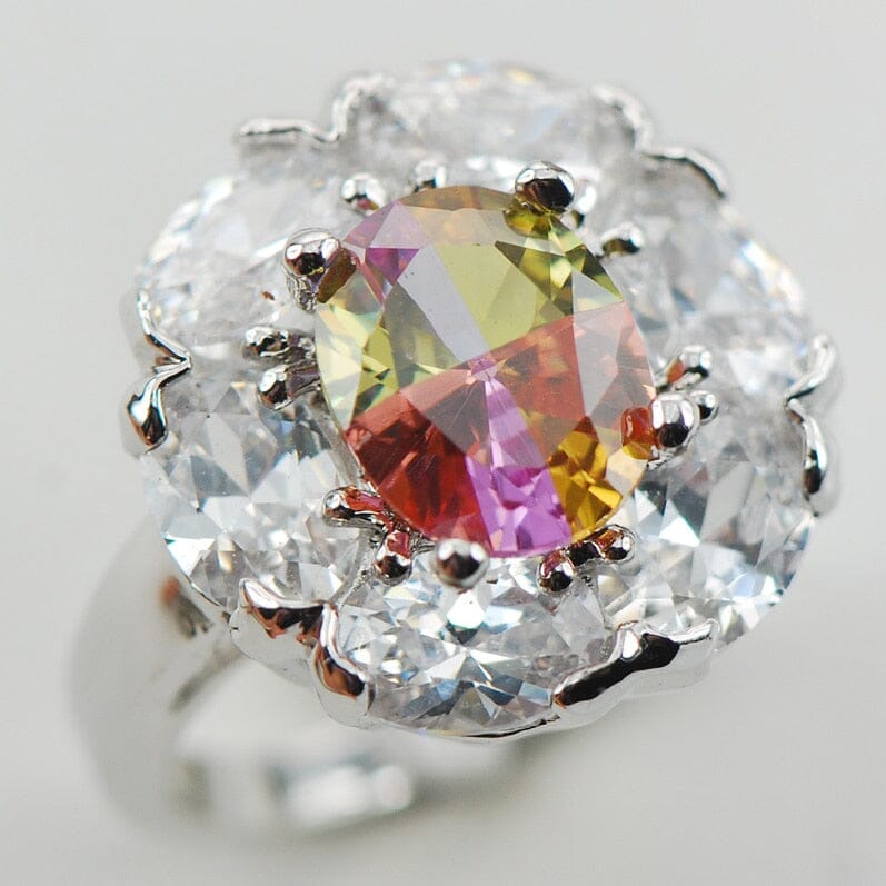 Flower Rainbow Fire Mystic Topaz CZ White Ring - 925 Sterling SilverRing6