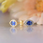Halo Princess Sapphire Stud Earrings - 925 Sterling SilverEarrings