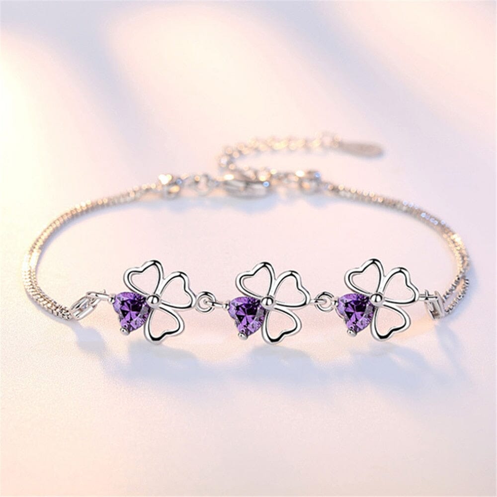 Simple Lucky Leaves Amethyst Bracelet - 925 Sterling SilverBracelet
