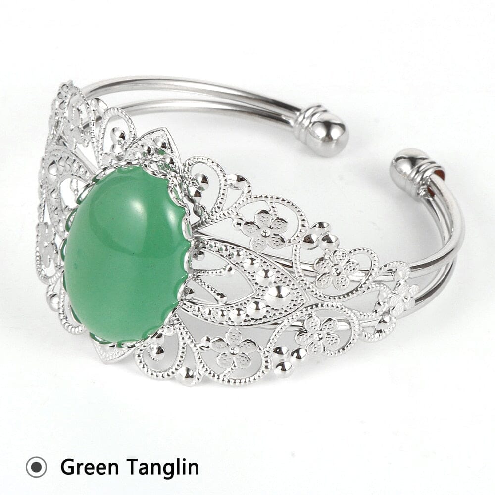 Coffee Onyx Labradorite Oval Gemstone Open BangleBraceletGreen Tanglin