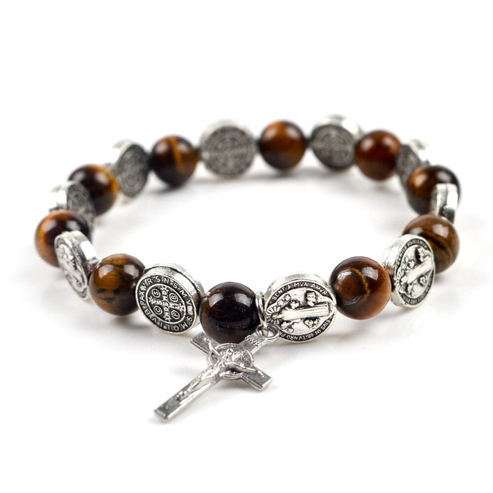 WWJD Tiger Eye Beaded Rosary BraceletsBracelet