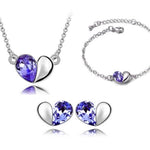 Charm Crystal Heart Blue Topaz, Pink Sapphire, Peridot, Amethyst Jewelry Set