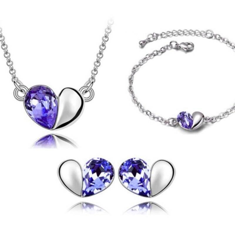 Charm Crystal Heart Blue Topaz, Pink Sapphire, Peridot, Amethyst Jewelry Set