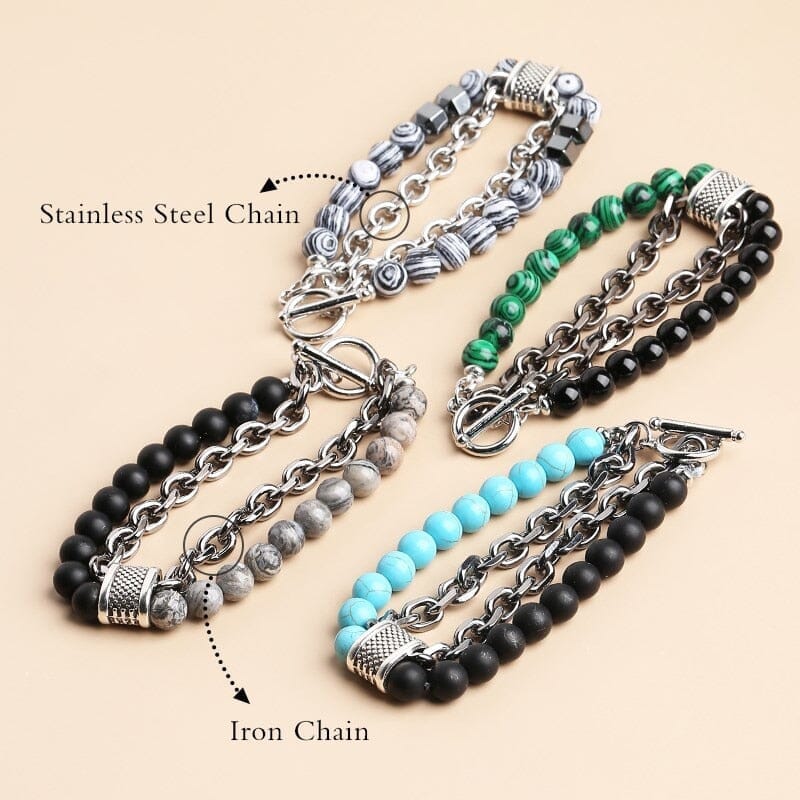 Natural Tiger Eye Stone Beaded Stainless Steel BraceletBracelet