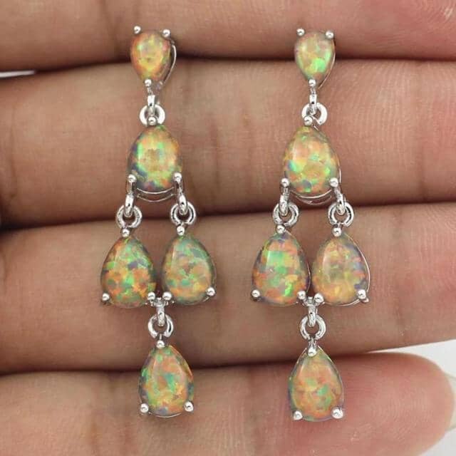 White, Blue & Orange Fire Opal Long Stud EarringsEarringsOrange