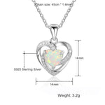 Heart White Fire Opal Silver NecklaceNecklace