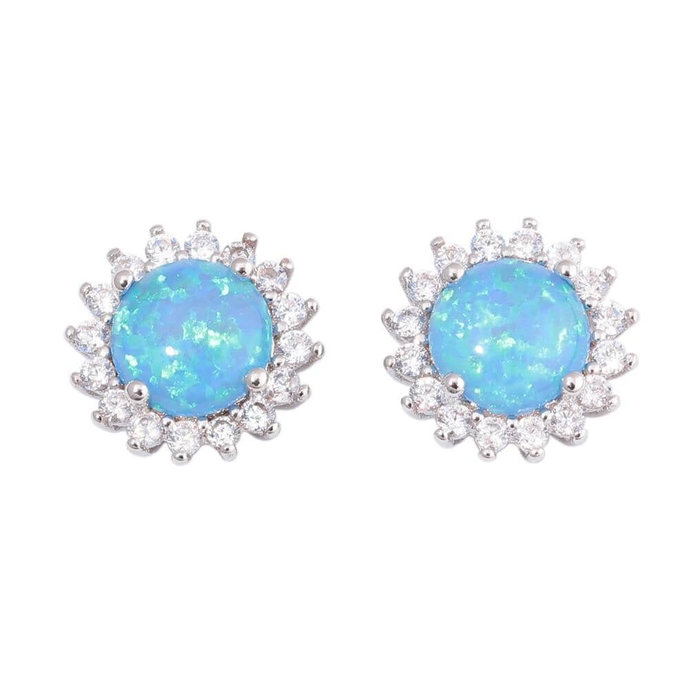 Blue Fire Opal Zircon Silver Stud EarringsEarrings