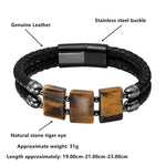 Luxury Stainless Steel Leather Natural Tiger Eye Stone BraceletBracelet