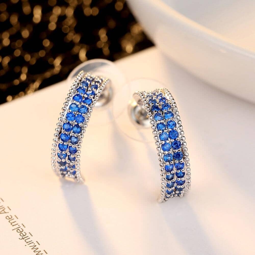 Geometric Blue Opal Aquamarine Stud Earrings - 925 Sterling SilverEarrings